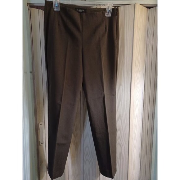 Talbots Sz 4P Brown Pleated Polyester Dress Pants zipper on the side. - Picture 1 of 7